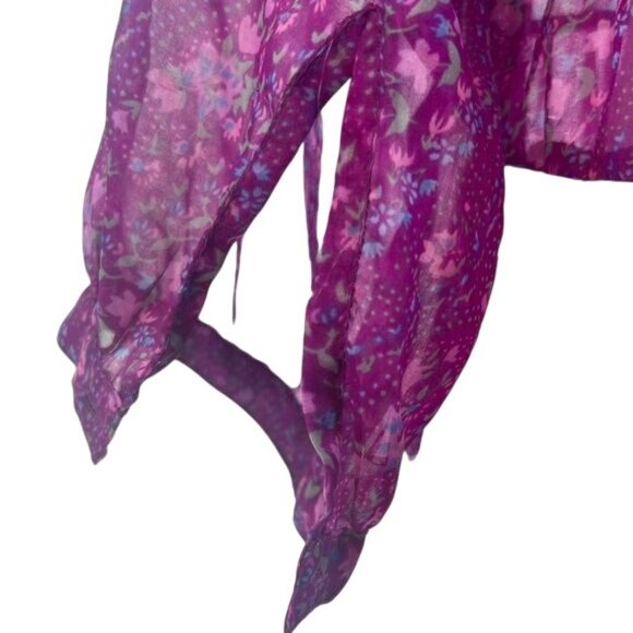 VTG Free People Purple Patchwork Chiffon Top | Boho Grunge Fairy Whimsigoth Y2K - Picture 9 of 16